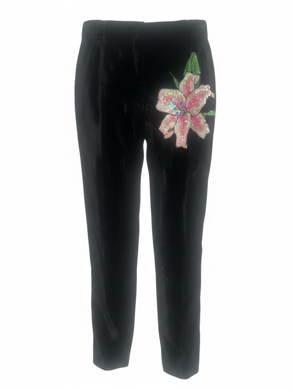 VTG w/tags DOLCE & GABBANA black velvet sequin flower gorgeous slacks 40 4 6